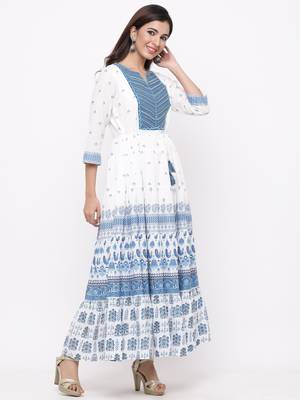 Blue Cambric Embroidered Tiered Dress 4