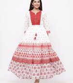 Maroon Cambric Embroidered Tiered Dress