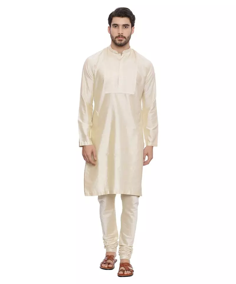 Mayank Modi Beige Silk Blend Kurta Set