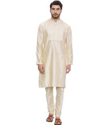 Mayank Modi Beige Silk Blend Kurta Set