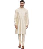 Mayank Modi Beige Silk Blend Kurta Set