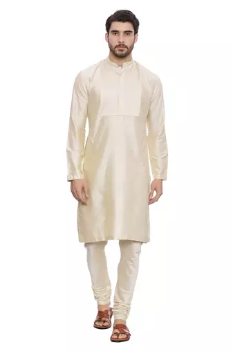 Mayank Modi Beige Silk Blend Kurta Set