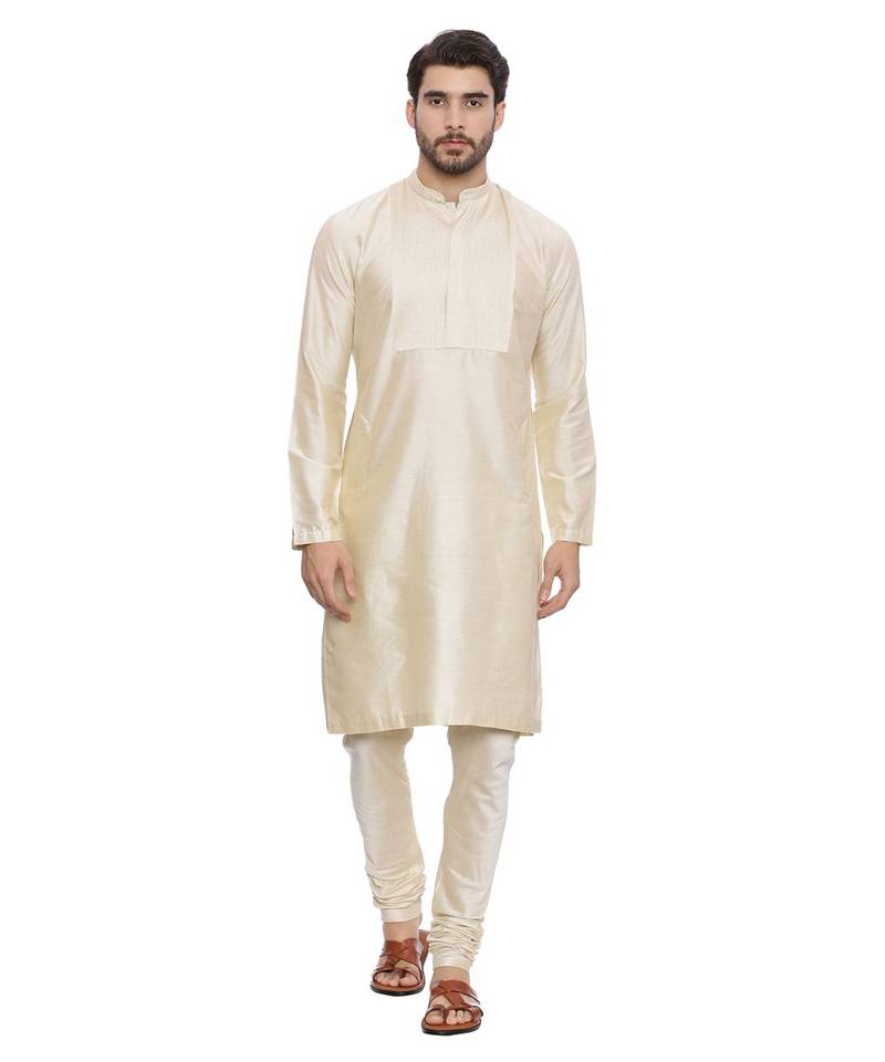 Mayank Modi Beige Silk Blend Kurta Set