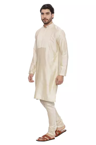 Mayank Modi Beige Silk Blend Kurta Set