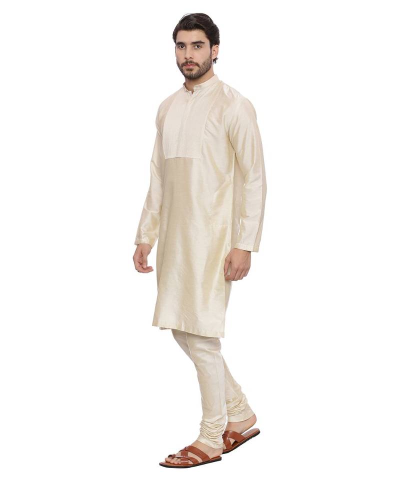 Mayank Modi Beige Silk Blend Kurta Set