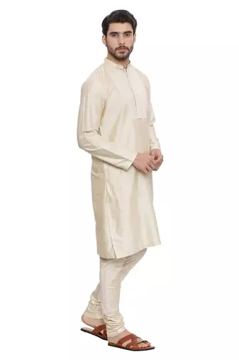 Mayank Modi Beige Silk Blend Kurta Set