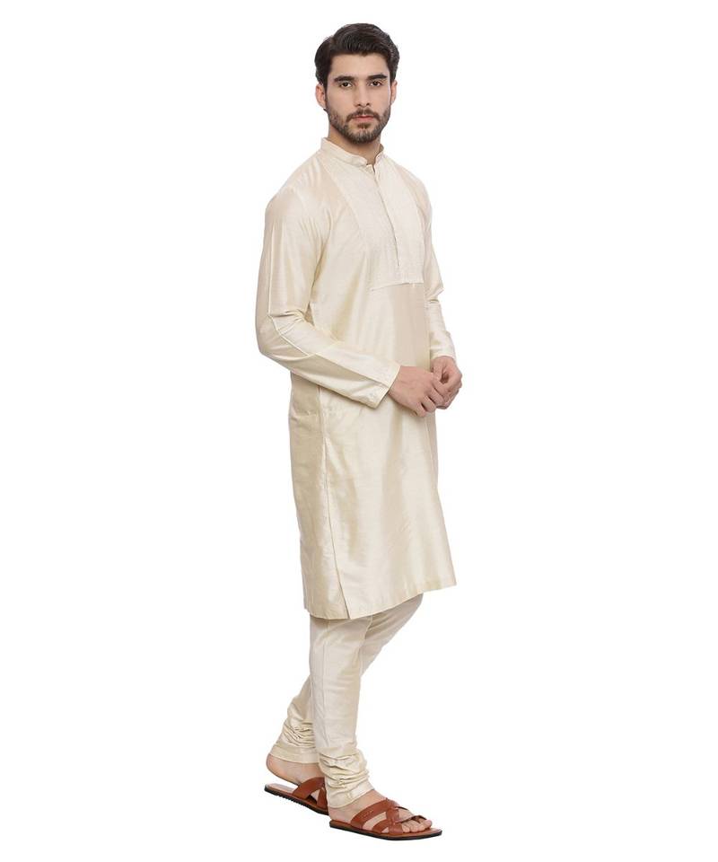 Mayank Modi Beige Silk Blend Kurta Set