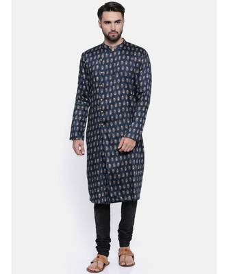 Mayank Modi Cotton Blue Block Printed Kurta Set 1
