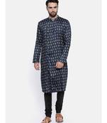 Mayank Modi Cotton Blue Block Printed Kurta Set