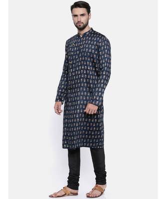 Mayank Modi Cotton Blue Block Printed Kurta Set 3