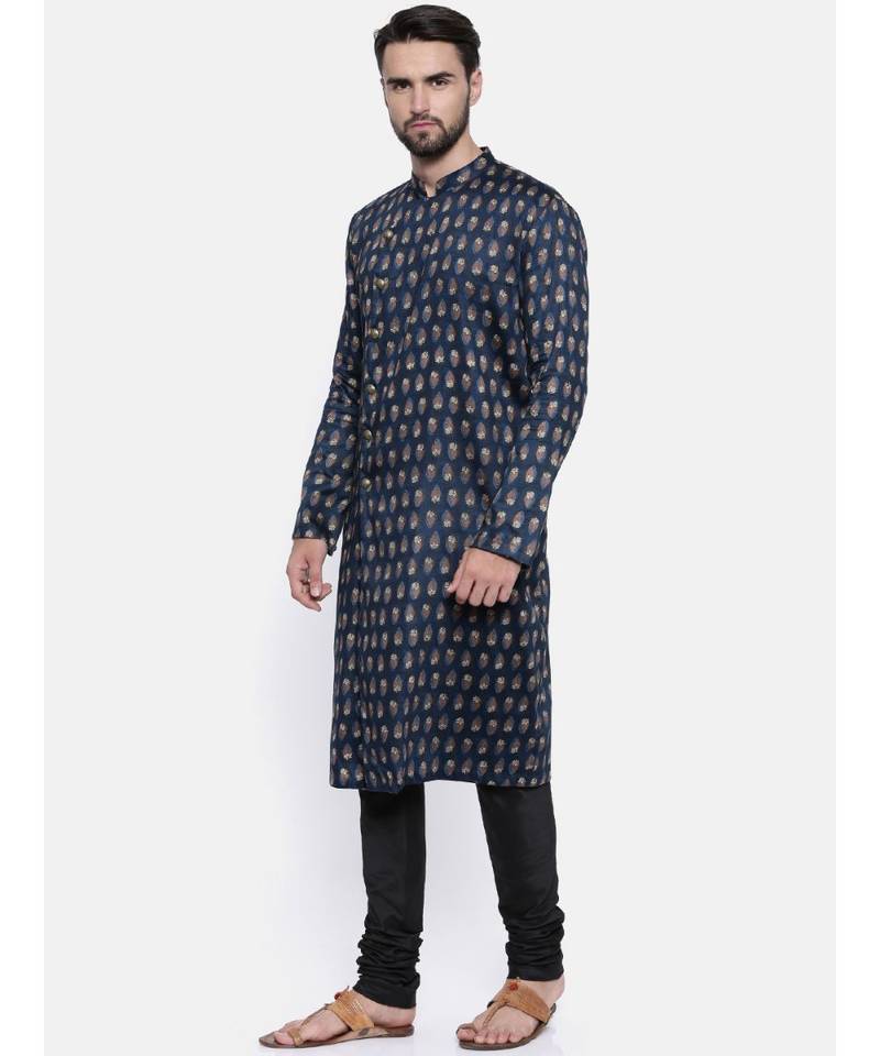 Mayank Modi Cotton Blue Block Printed Kurta Set