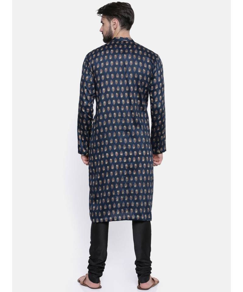 Mayank Modi Cotton Blue Block Printed Kurta Set