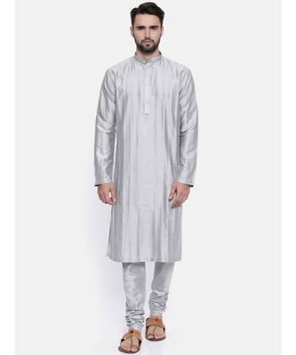 Mayank Modi Silver Grey Cotton Silk Kurta Set 1