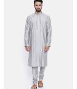 Mayank Modi Silver Grey Cotton Silk Kurta Set