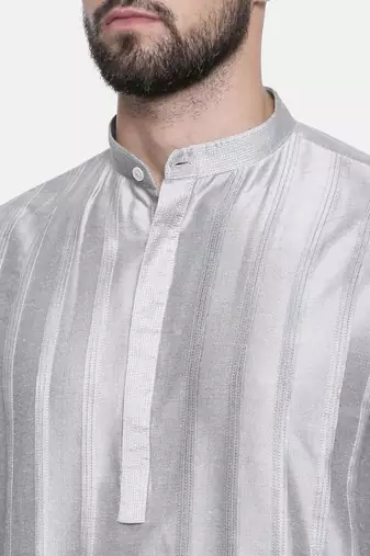 Mayank Modi Silver Grey Cotton Silk Kurta Set