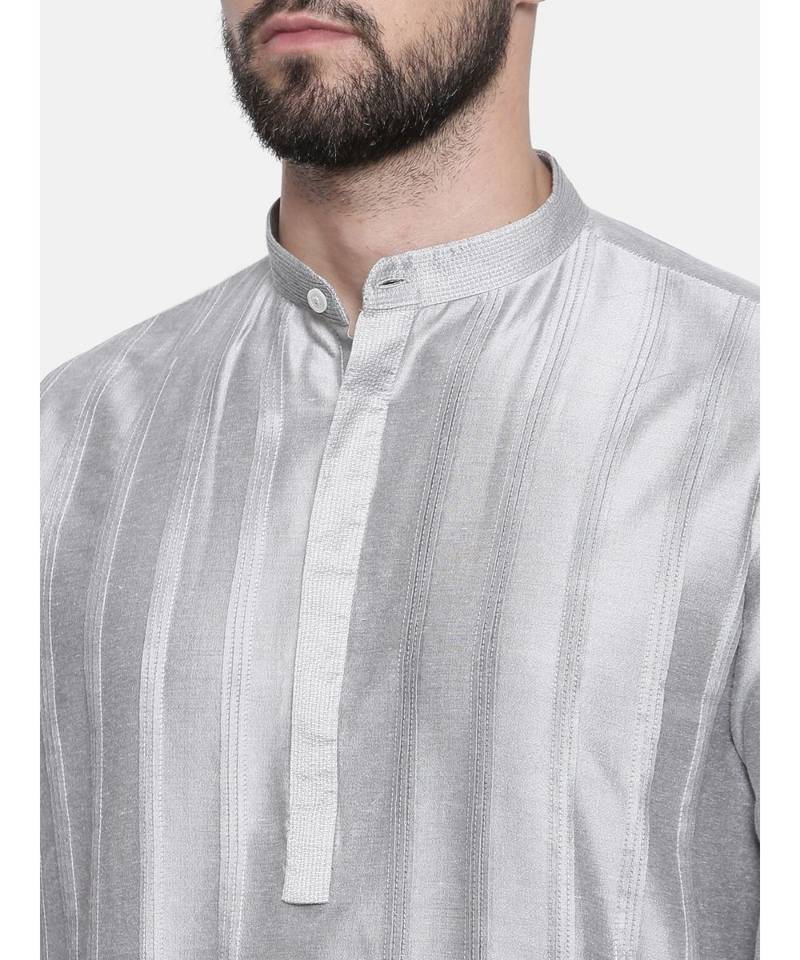 Mayank Modi Silver Grey Cotton Silk Kurta Set