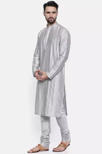 Mayank Modi Silver Grey Cotton Silk Kurta Set