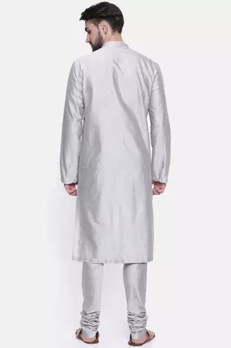 Mayank Modi Silver Grey Cotton Silk Kurta Set