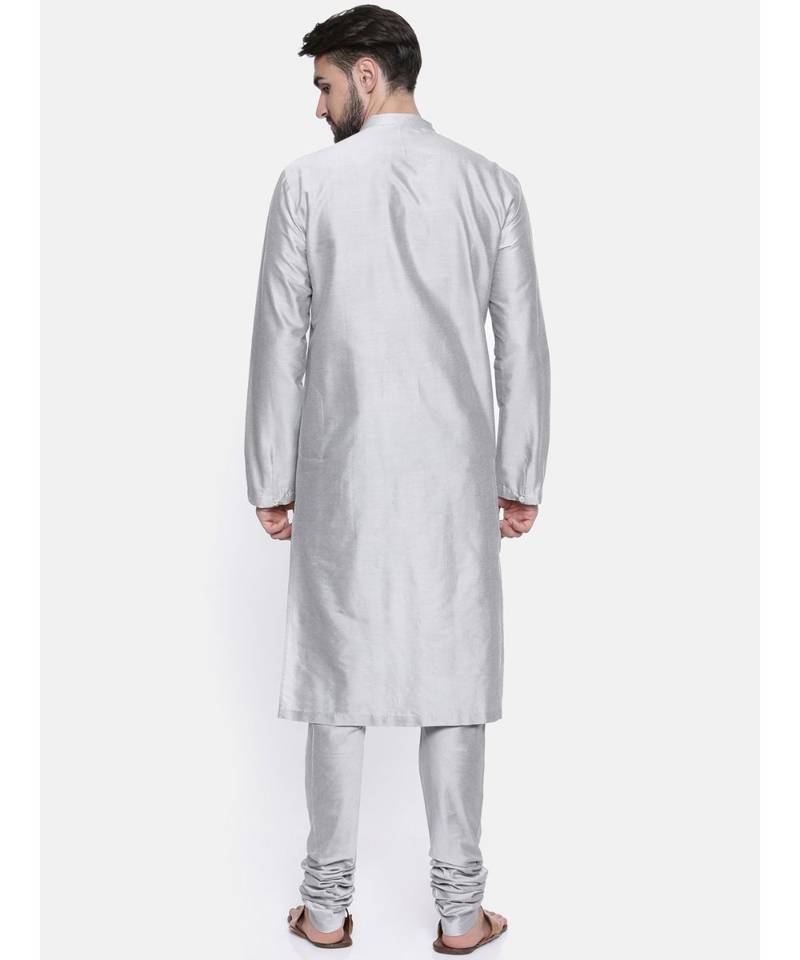 Mayank Modi Silver Grey Cotton Silk Kurta Set