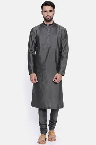 Mayank Modi Charcoal Grey  Cotton Silk Kurta Set