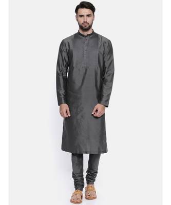 Mayank Modi Charcoal Grey  Cotton Silk Kurta Set 1