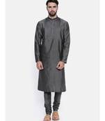 Mayank Modi Charcoal Grey  Cotton Silk Kurta Set