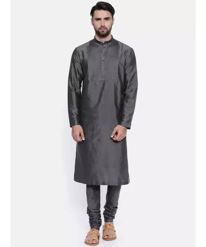 Mayank Modi Charcoal Grey  Cotton Silk Kurta Set