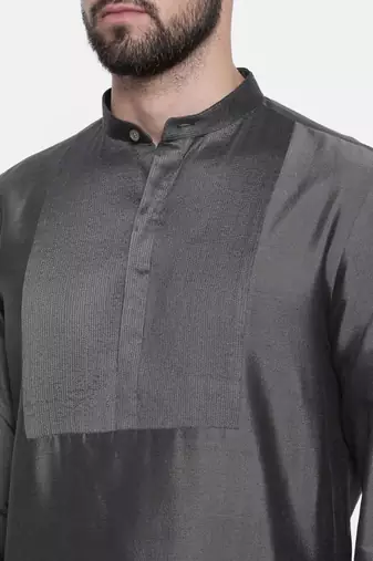 Mayank Modi Charcoal Grey  Cotton Silk Kurta Set
