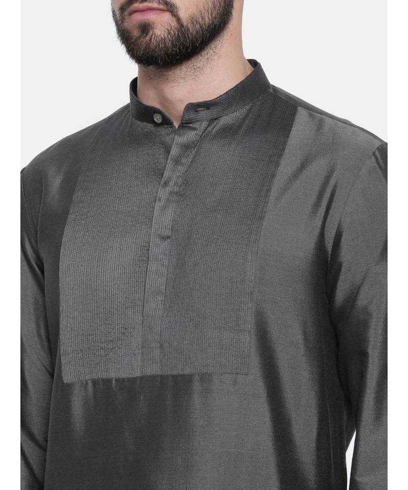Mayank Modi Charcoal Grey  Cotton Silk Kurta Set