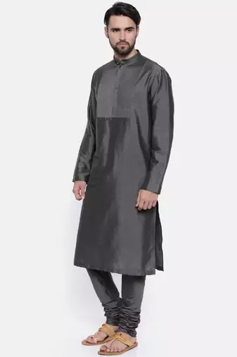 Mayank Modi Charcoal Grey  Cotton Silk Kurta Set