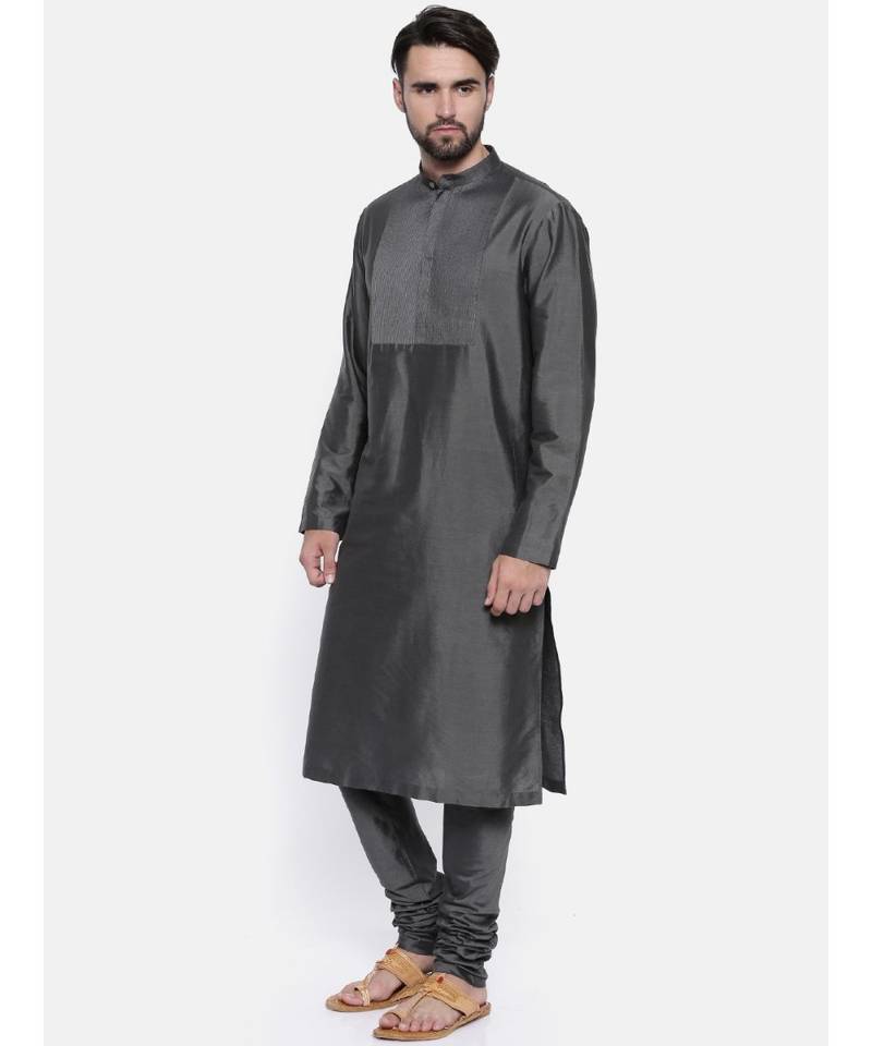 Mayank Modi Charcoal Grey  Cotton Silk Kurta Set