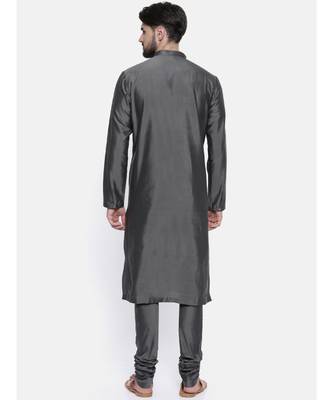 Mayank Modi Charcoal Grey  Cotton Silk Kurta Set 4