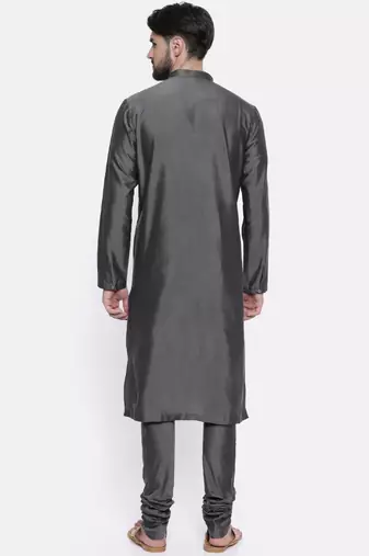 Mayank Modi Charcoal Grey  Cotton Silk Kurta Set