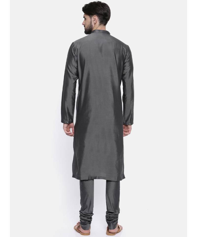 Mayank Modi Charcoal Grey  Cotton Silk Kurta Set