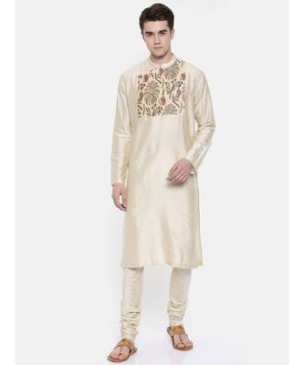 Mayank Modi Beige Chanderi Prinetd Kurta Set 1