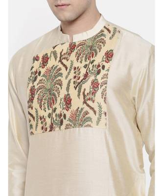 Mayank Modi Beige Chanderi Prinetd Kurta Set 3