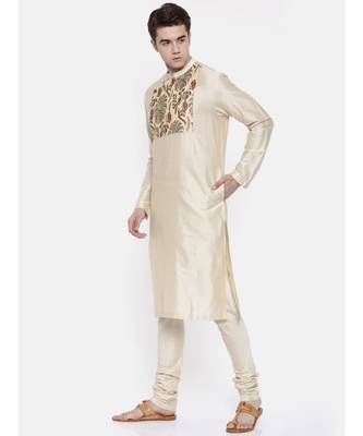 Mayank Modi Beige Chanderi Prinetd Kurta Set 4