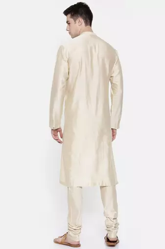 Mayank Modi Beige Chanderi Prinetd Kurta Set