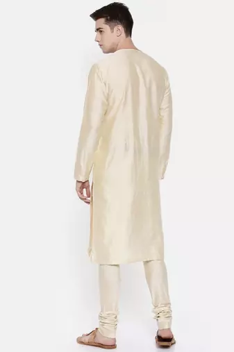 Mayank Modi Beige Chanderi Prinetd Kurta Set