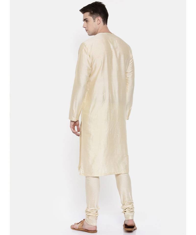 Mayank Modi Beige Chanderi Prinetd Kurta Set