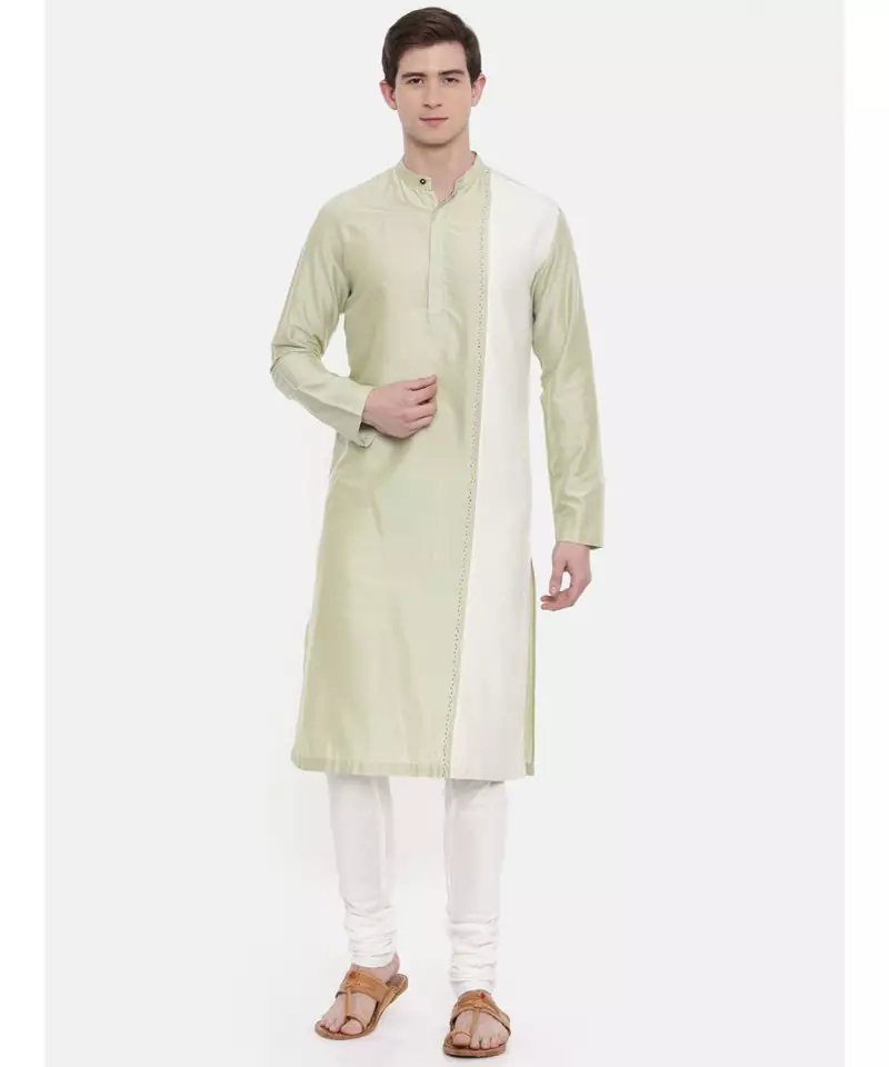Mayank Modi Green Ivory Silk Blend Kurta Set