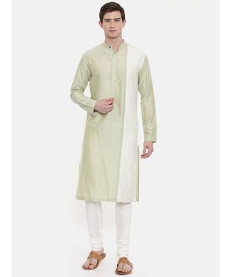 Mayank Modi Green Ivory Silk Blend Kurta Set 1