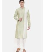 Mayank Modi Green Ivory Silk Blend Kurta Set