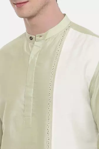 Mayank Modi Green Ivory Silk Blend Kurta Set