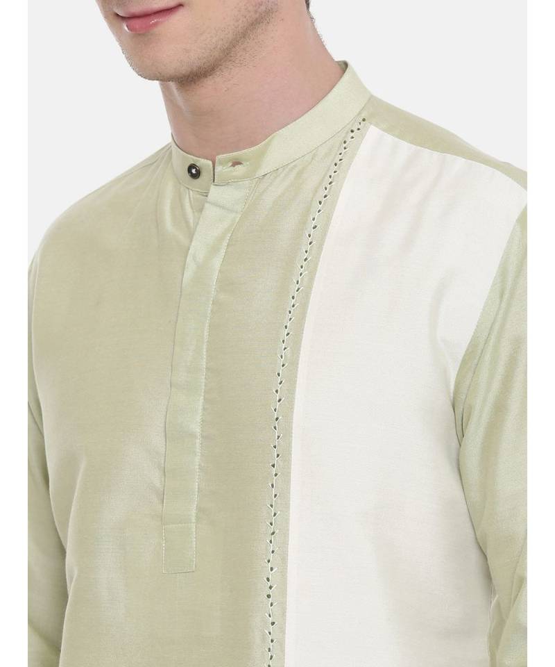 Mayank Modi Green Ivory Silk Blend Kurta Set