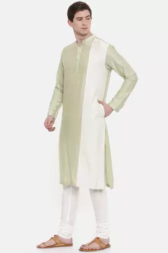 Mayank Modi Green Ivory Silk Blend Kurta Set