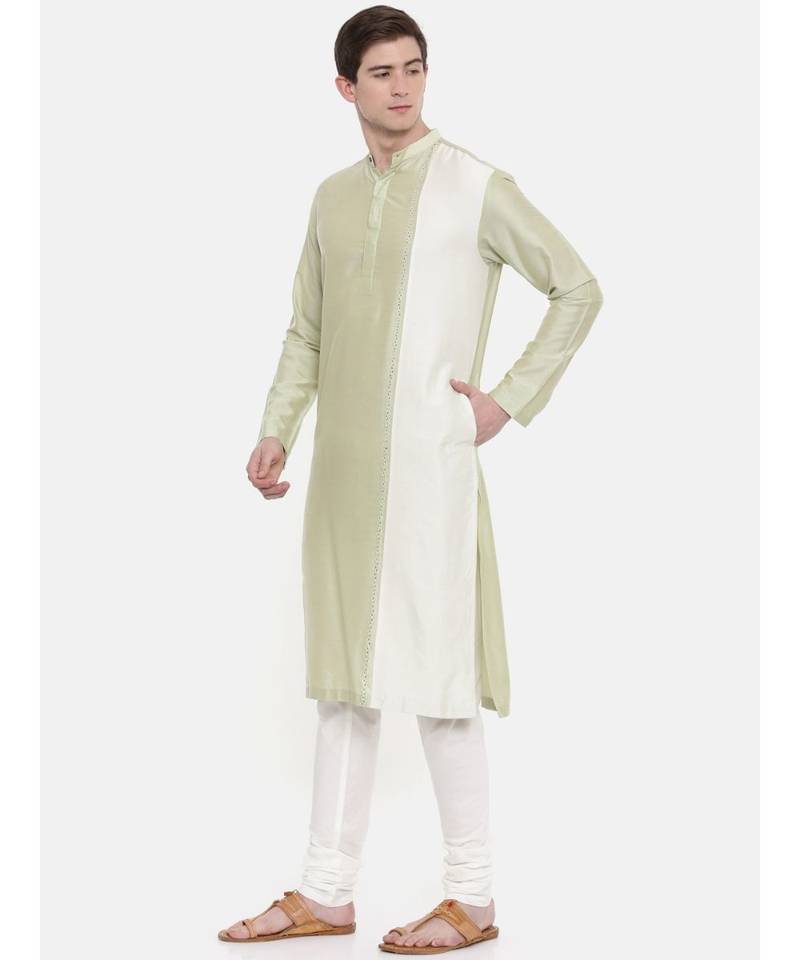 Mayank Modi Green Ivory Silk Blend Kurta Set