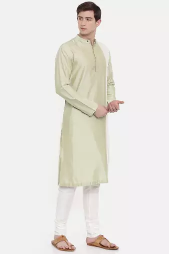 Mayank Modi Green Ivory Silk Blend Kurta Set