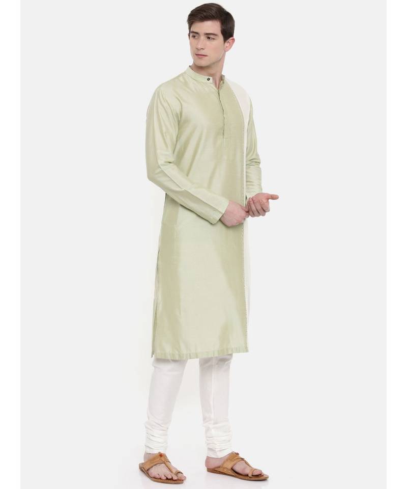 Mayank Modi Green Ivory Silk Blend Kurta Set