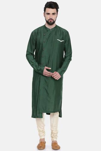 Mayank Modi Bottle Green Silk Blend Kurta Set